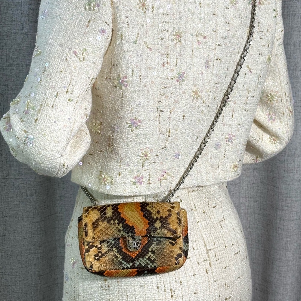 SOLD - CHANEL Multicolor Python Mini Flap Bag SHW - Picture 14 of 16